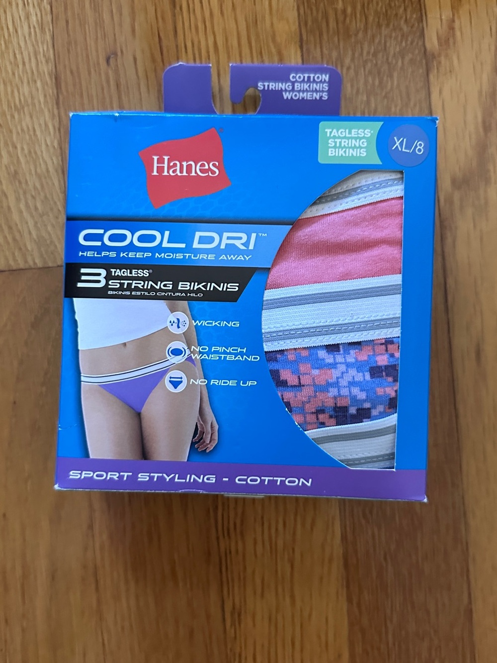 Hanes Cool Dri Cotton String Bikini Bottoms - Pink/Blue - 3 Pack